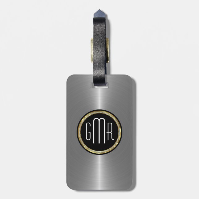 Étiquette À Bagage Acier inoxydable métallique monogramme 2 (Dos Vertical)