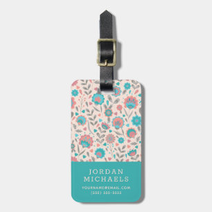 Étiquette À Bagage Additionnez votre nommé Teal et art populaire de