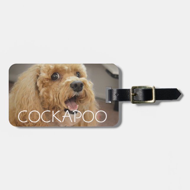 Étiquette À Bagage Adorable Cockapoo Chien souriant Personnalisé (Devant horizontal)