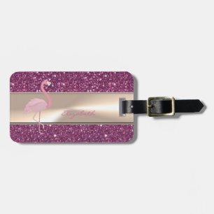 Étiquette À Bagage Adorable Flamant rose Rose Cute Sur Glitterie