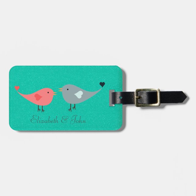Étiquette À Bagage Adorable Mignonne Oiseaux Sur Glitterie (Devant horizontal)