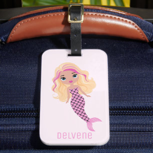Étiquette À Bagage Adorable sirène rose