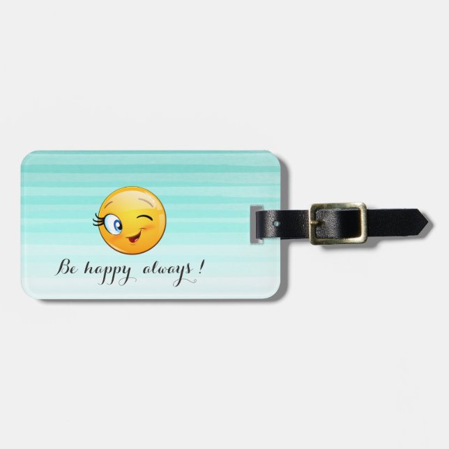 Étiquette À Bagage Adorable Winking Emoji Face-Be heureux toujours (Devant horizontal)