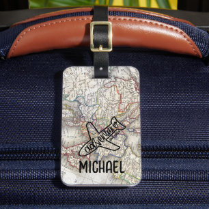 Étiquette À Bagage Adventure Await World Traveler World Map