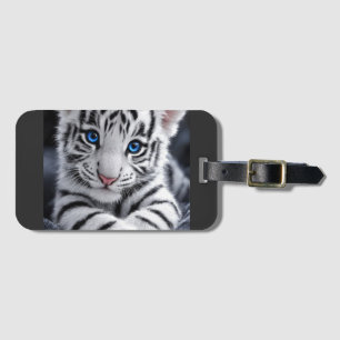 Étiquette À Bagage Affiche de faune de jeune tigre blanc mignon aux y