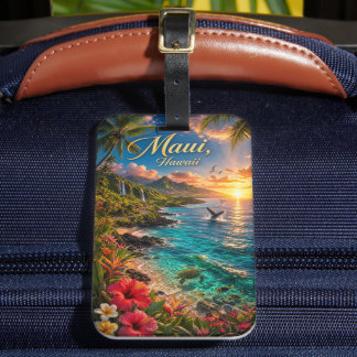 Étiquette À Bagage Affiche de voyage de la côte tropicale de Maui Haw