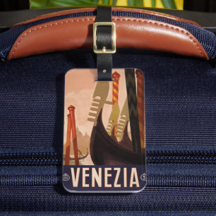 Étiquette À Bagage Affiche Vintage voyage Montrant Un Canal À Venise
