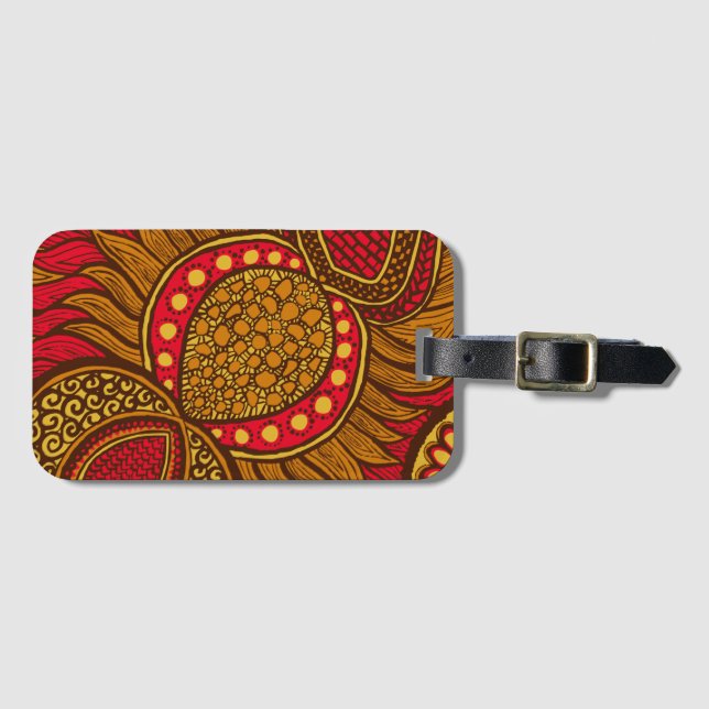 Étiquette À Bagage Africain Ankara Red Global Floral Bagage (Devant Horizontal)