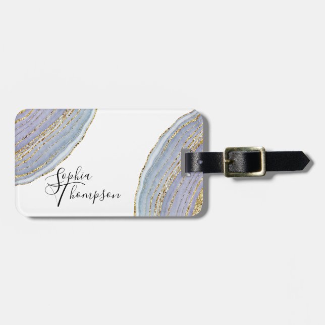 Étiquette À Bagage Agate de code moderne Gold Lavender - Balise de ba (Devant horizontal)