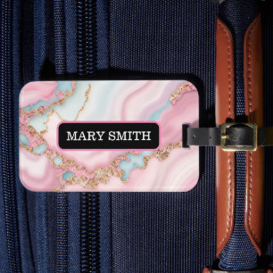 Étiquette À Bagage Agate Marble Moderne Blue Rose Gold Collection