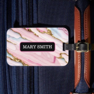 Étiquette À Bagage Agate Marble tendance Blue Pink Gold Collection