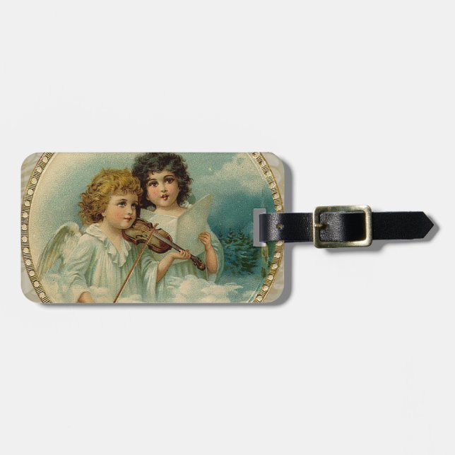Étiquette À Bagage Agréable - deux petits anges musicaux (Devant horizontal)