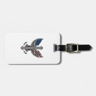 Étiquette À Bagage Aigle Patriotique Croix Gravure Vintage Vecteur Dé