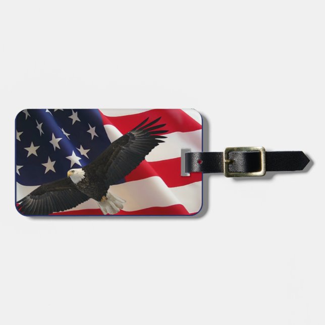 Étiquette À Bagage Aigle patriotique et drapeau américain (Devant horizontal)