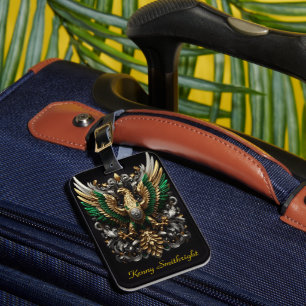 Étiquette À Bagage Aigle Verte Or Et Argent