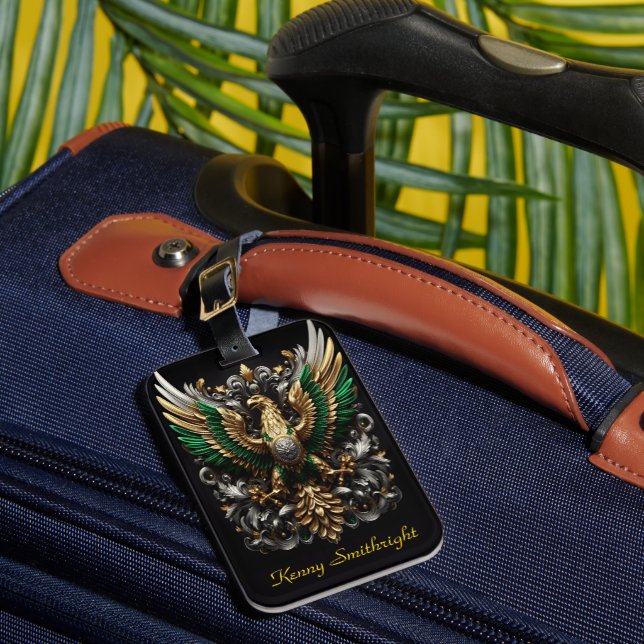 Étiquette À Bagage Aigle Verte Or Et Argent (Insitu Rectoal 1)