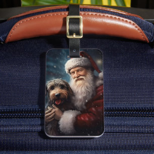 Étiquette À Bagage Airedale avec Noël Festif du Père Noël