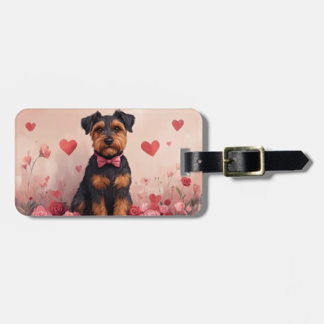 Étiquette À Bagage Airedale avec Rose - Saint Valentin (Devant horizontal)