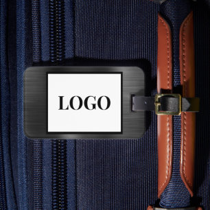 Étiquette À Bagage Ajouter le logo Faux gris noir métal stylisé horiz