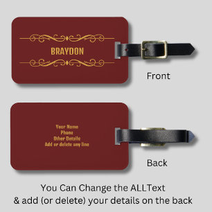 Étiquette À Bagage Ajouter le nom Maroon Dark Red avec Jaune Gold