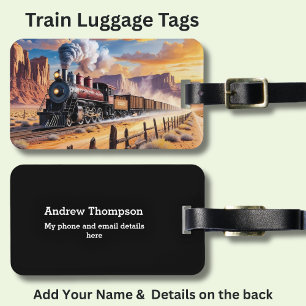Étiquette À Bagage Ajouter nom et détails - Train à vapeur dans le dé