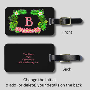 Étiquette À Bagage Ajouter un nom, Fleurs roses vertes tropicales sur