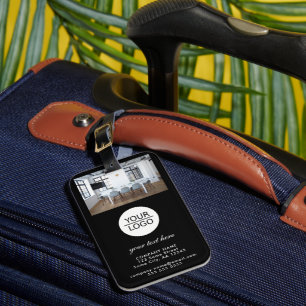 Étiquette À Bagage Ajouter votre logo Custom Text Company Photo Black