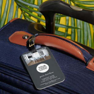 Étiquette À Bagage Ajouter votre logo Custom Text Company Photo Grey