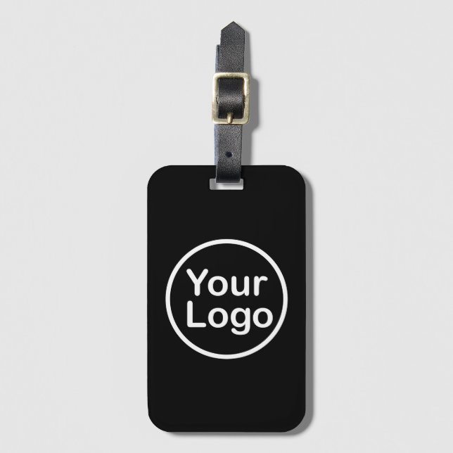 Étiquette À Bagage Ajouter votre propre logo | Arrière - plan noir (Devant Vertical)