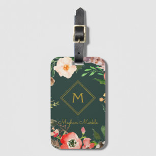 Étiquette À Bagage Ajoutez l'or floral élégant moderne personnalisé