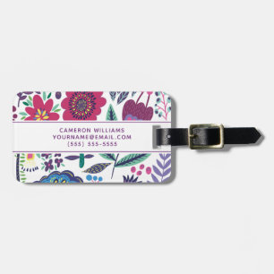 Étiquette À Bagage Ajoutez votre motif floral d'art populaire  