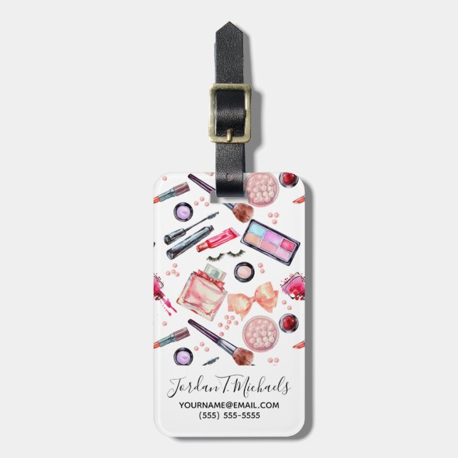 Étiquette À Bagage Ajoutez votre motif nommé de maquillage (Devant Vertical)