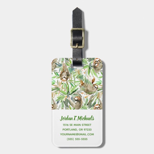 Étiquette À Bagage Ajoutez votre motif | tropical nommé de paresse (Devant Vertical)