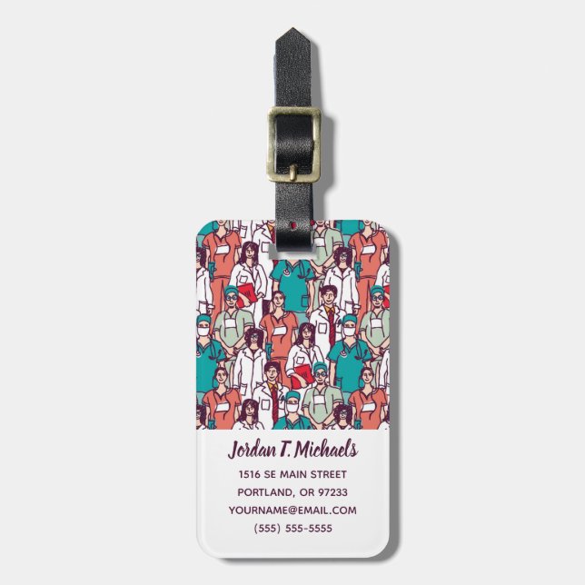 Étiquette À Bagage Ajoutez votre motifs nommé de médecin et de (Devant Vertical)