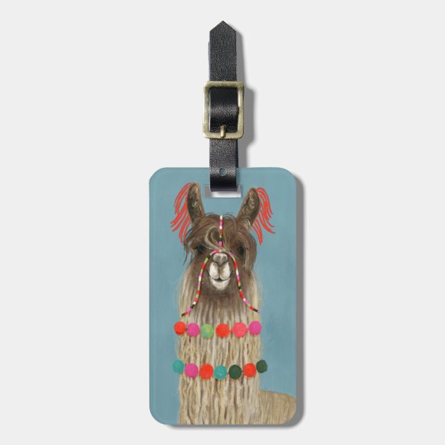 Étiquette À Bagage Ajoutez votre nom | Llama ornée - Brown (Devant Vertical)
