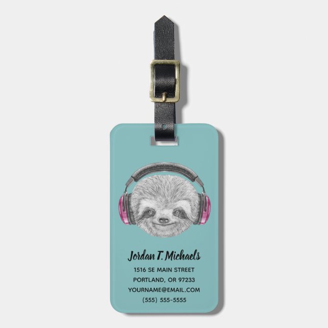 Étiquette À Bagage Ajoutez votre portrait nommé de | des écouteurs de (Devant Vertical)