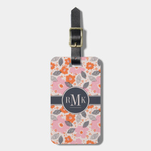 Étiquette À Bagage Ajoutez votre rétro motif floral mignon nommé