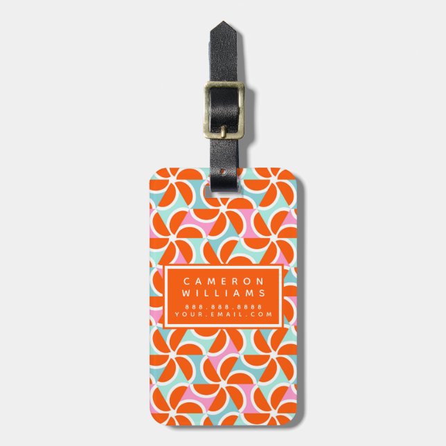 Étiquette À Bagage Ajoutez votre | rétro motif orange nommé de cale (Devant Vertical)