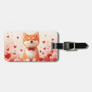 Étiquette À Bagage Akita avec Rose - Saint Valentin