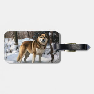 Étiquette À Bagage Akita Laisser Neige Noël