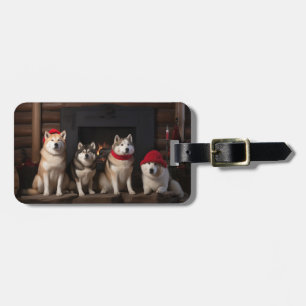 Étiquette À Bagage Akita par le Noël de la cheminée
