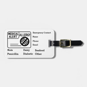 Étiquette À Bagage Alerte Médicale Allergy Urgence Personnaliser