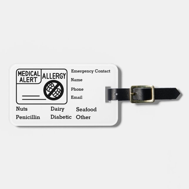Étiquette À Bagage Alerte Médicale Allergy Urgence Personnaliser (Devant horizontal)