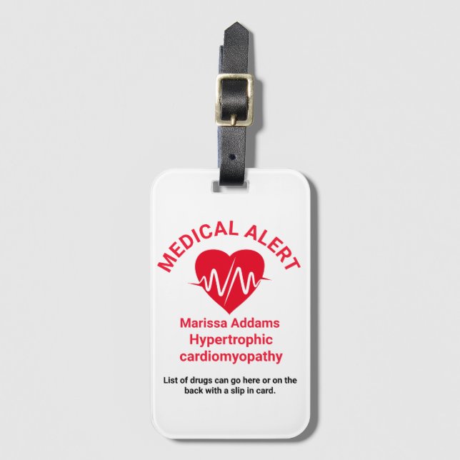 Étiquette À Bagage Alerte Médicale, patient cardiaque (Devant Vertical)