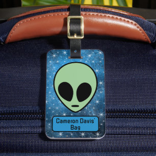 Étiquette À Bagage Alien Vert Personnalisé Amusant
