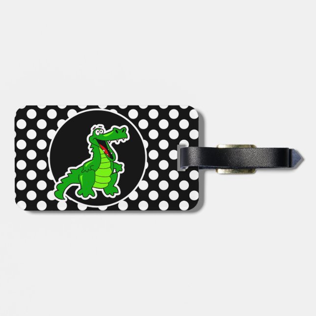 Étiquette À Bagage Alligator sur les Pois noirs et blancs (Dos horizontal)