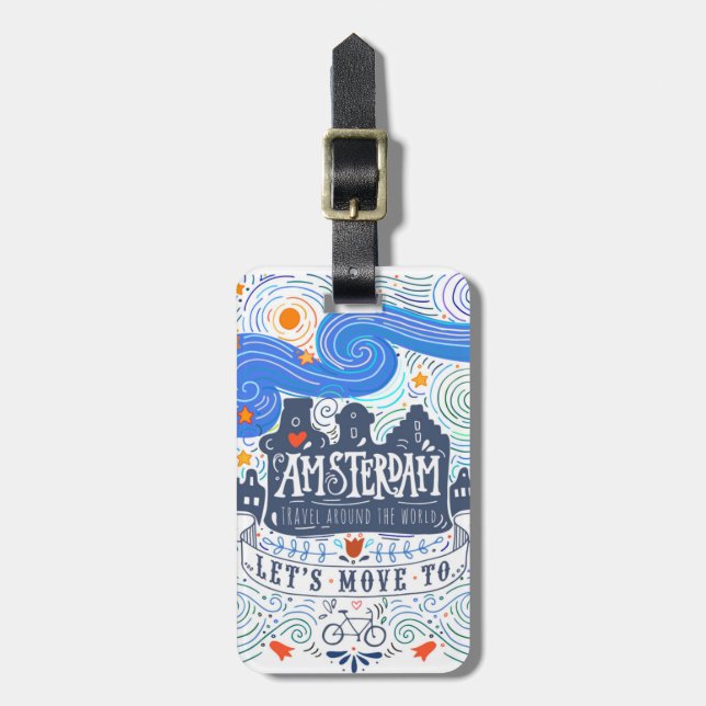 Étiquette À Bagage Allons à Amsterdam (Devant Vertical)
