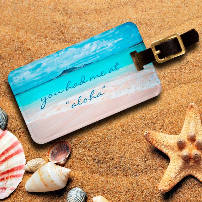 Étiquette À Bagage Aloha Citation Turquoise Ocean Sandy Beach Photo (Créateur téléchargé)