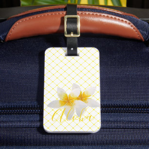 Étiquette À Bagage Aloha Elégante Fleur Tropicale & Trellis Jaune