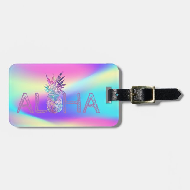 Étiquette À Bagage Aloha Hawaiian Ananas Holographique (Devant horizontal)